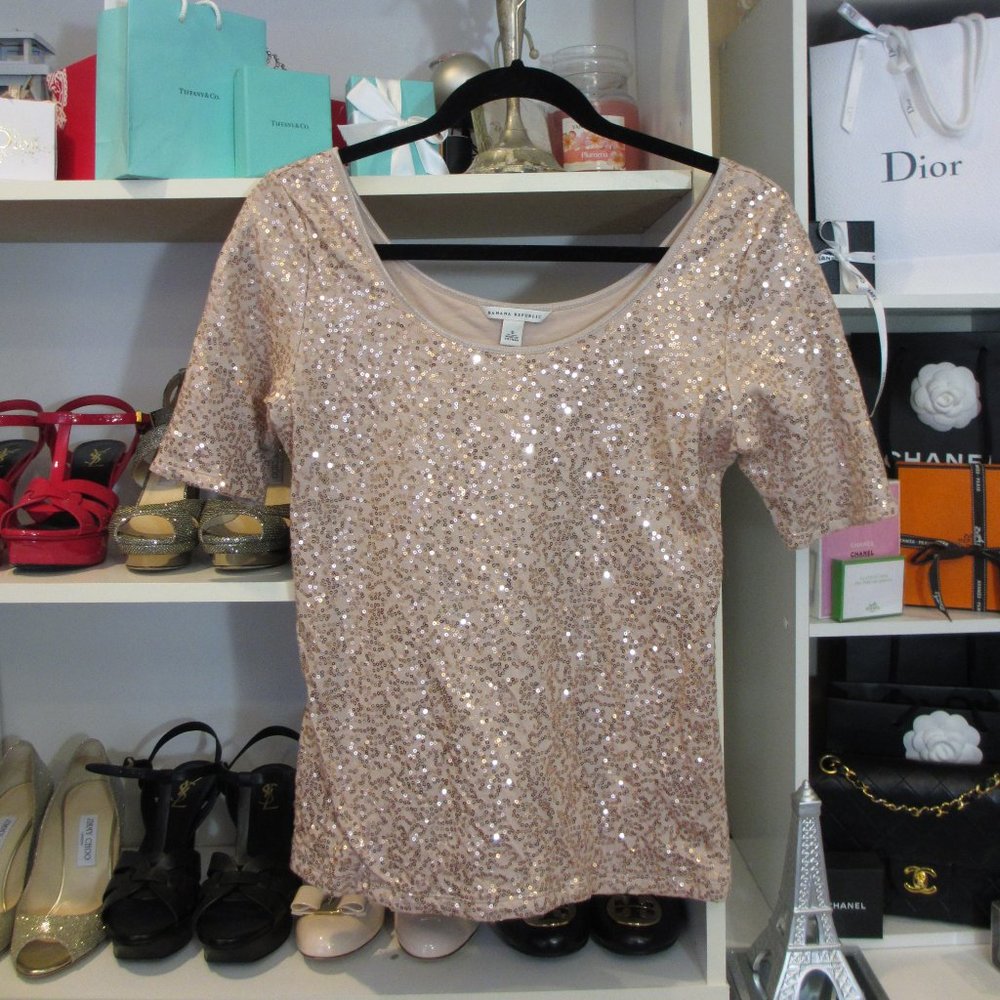 Rose Gold Sequin Top Banana Republic 100% Cotton